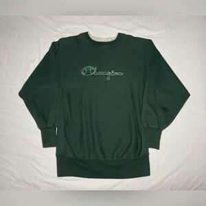 Vintage 80s Champion Reverse Weave Sweatshirt Green Embroidered Spellout XL USA